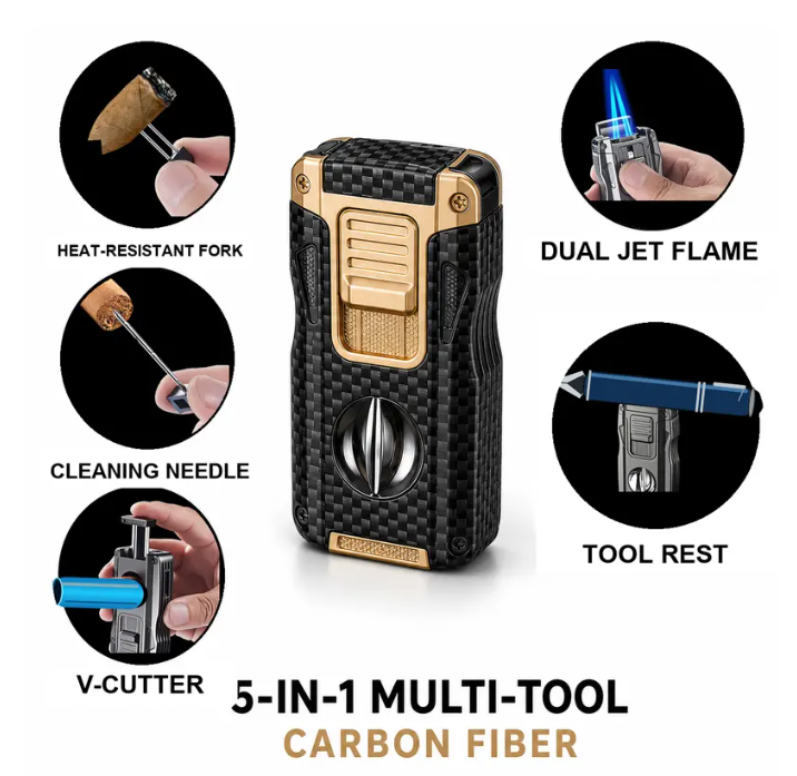 6-In-1 Triple Flame Windproof Adjustable Lighter (Butane Not Included) – Ideal for Home and Outdoor Use, Perfect Gift for Men, Business Gift Option, Includes Elegant Gift Box