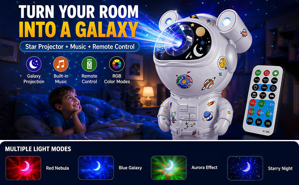 GLOWNEST Astronaut Galaxy Projector Lamp - 8 RGB Light Modes, Remote Control, Audio Functionality, Adjustable Space Projection for Indoor Decor, Perfect for Gifting on Birthdays and Housewarmings