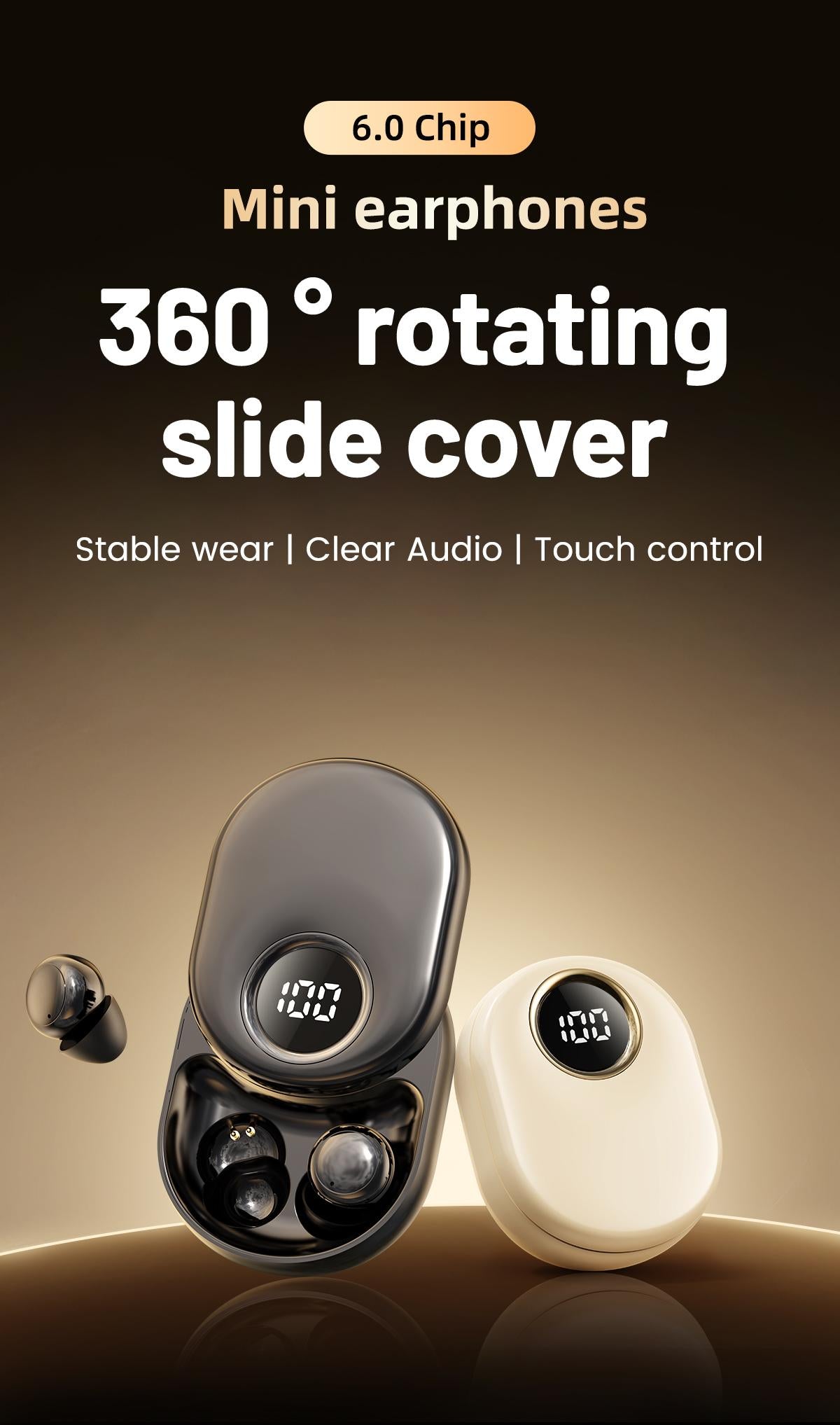 MSHUKCOE Mini Invisible Sleep Earbuds - Comfortable Side Sleep Design with No Ear Pressure | 360° Rotating Charging Case | Waterproof Wireless Headphones | Bluetooth 6.0 for Clear Audio | Touch Control - Ideal for Study, Work, and Sleep | Ultra-Compact Wi