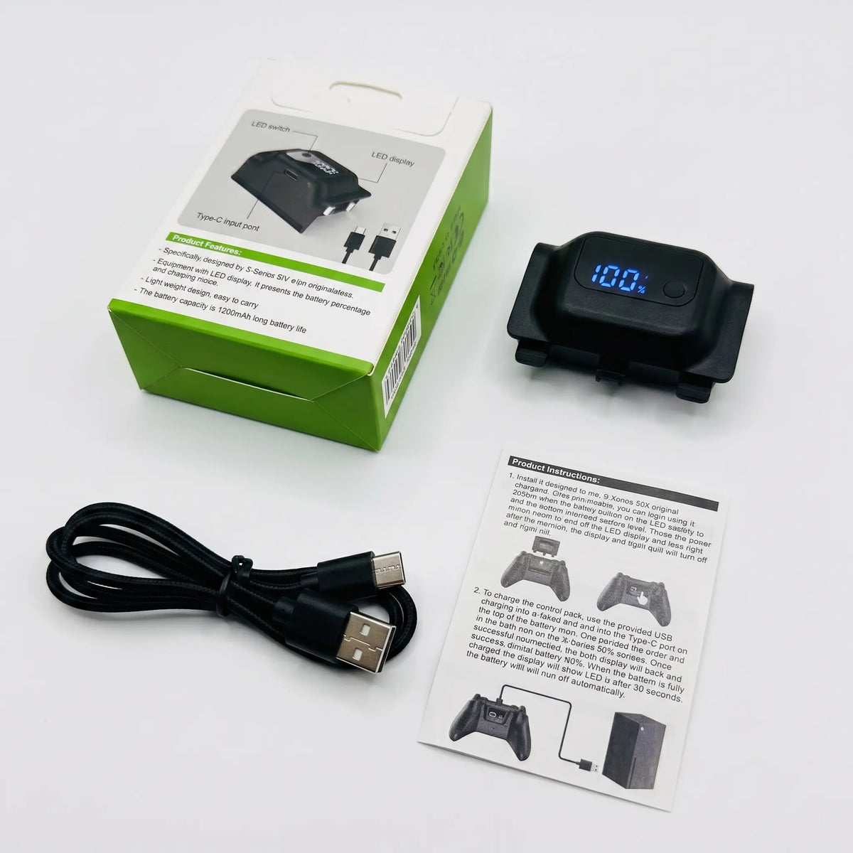 Tuodes 15-Hour High-Capacity Battery Pack for Xbox Series X Controller with 1200mAh and USB Cable for Optimized Gaming on Xbox Series S