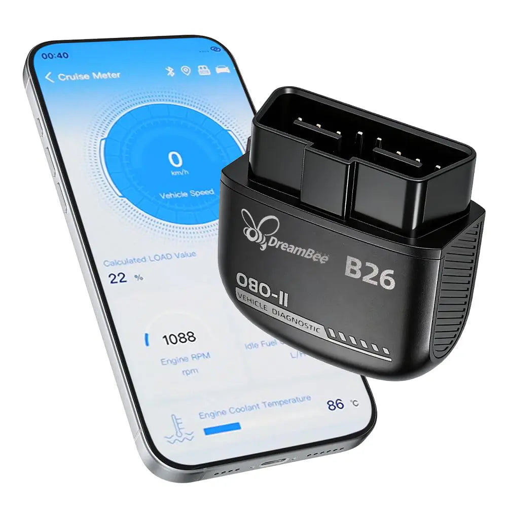 Dreambee B26 Mini Compact Handheld Wireless Bluetooth 5.1 OBD2 Scanner for 12V Gasoline Vehicles - Plug-and-Play Car Diagnostic Tool for iOS & Android, Multilingual Support, Real-Time Data, Code Reading/Clearing for Routine Maintenance