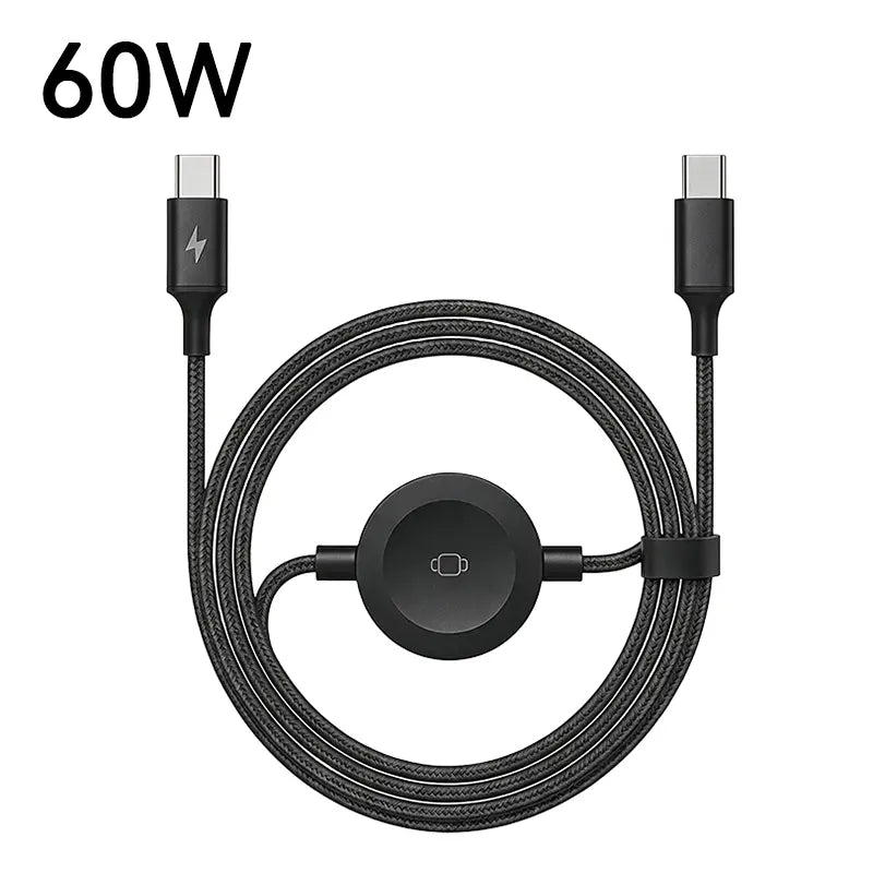240W 3-In-1 USB Type-C Travel Charger with Integrated Magnetic Watch Charger and 5FT Braided USB-C Cable, Compatible with Smart Watches, Wireless Earbuds, iPhones, iPads, MacBooks, Samsung, and Android Devices