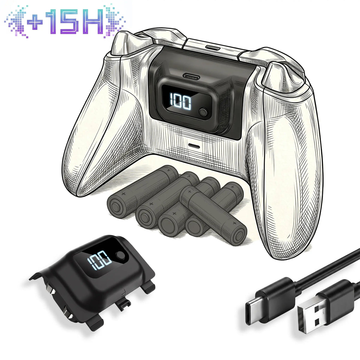Tuodes 15-Hour High-Capacity Battery Pack for Xbox Series X Controller with 1200mAh and USB Cable for Optimized Gaming on Xbox Series S