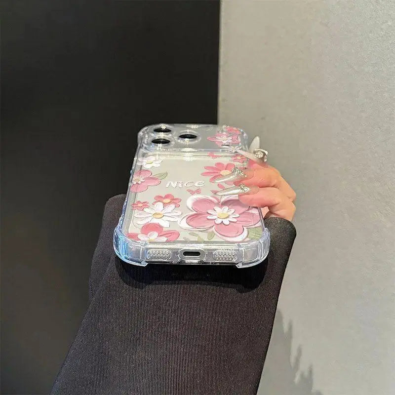 Full-Screen Floral Pattern Phone Case for iPhone 17, 16, 15, 14, 13, 12, Pro Max, and Plus - Transparent Non-Yellowing Shockproof Soft Silicone Cover with Airbag Protection