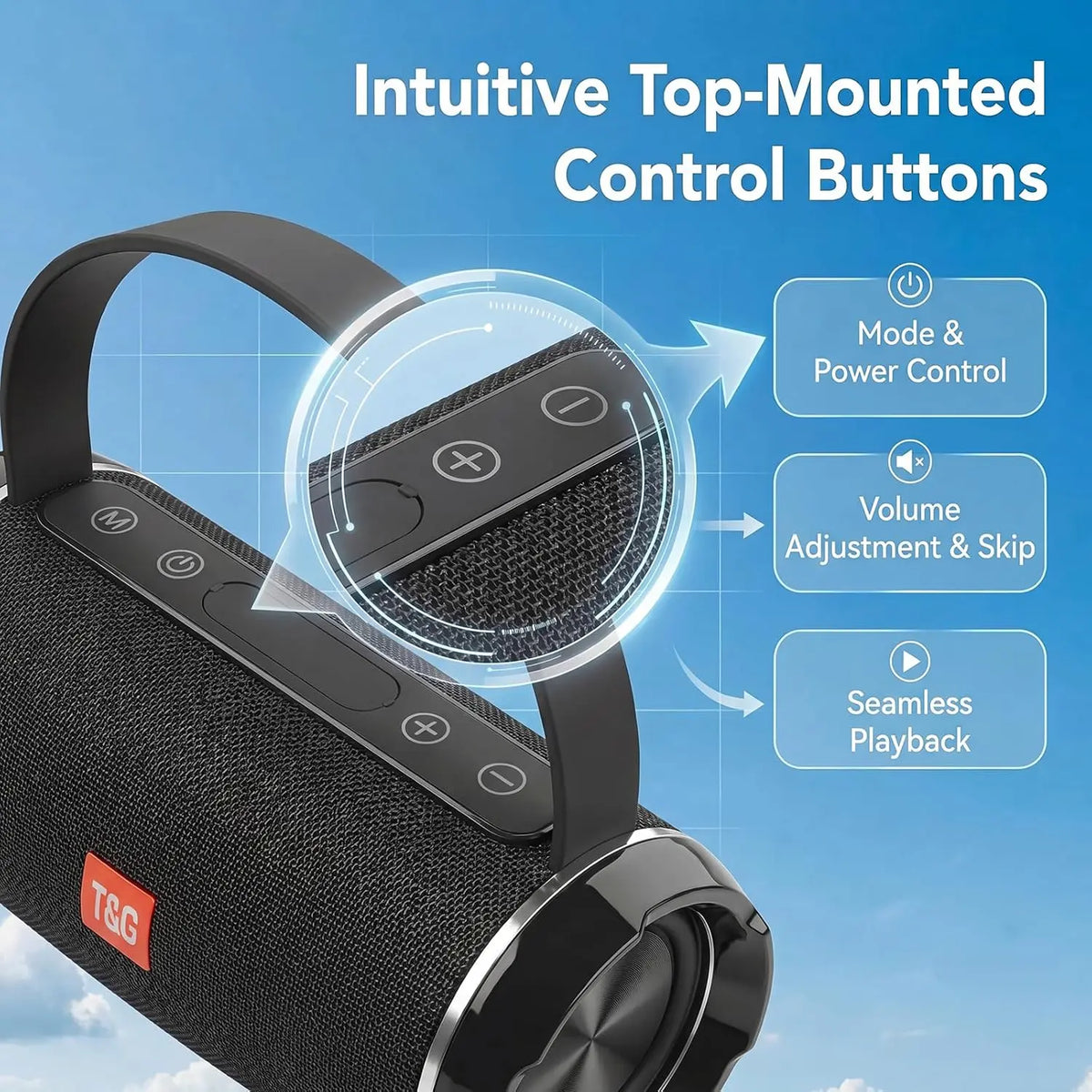 T&G116C Portable Bluetooth Speaker - Waterproof Outdoor Speaker with HD Audio, Enhanced Bass, IPX5 Rating, Compact Design, Wireless Stereo Pairing, Perfect for Travel and Outdoor Events
