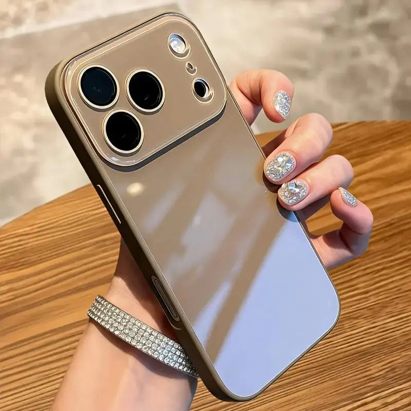 Milk Tea Brown Macaron Ice-Sense Glass Smartphone Case - Comprehensive Lens Protection for iPhone 13, 14, 15, 16/16 Pro, and 17 Pro/17 Pro Max Accessories