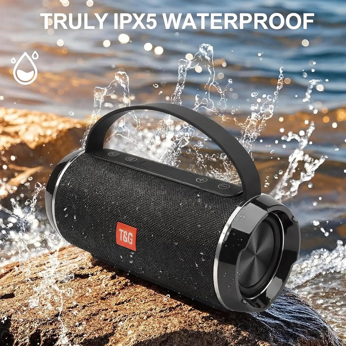 T&G116C Portable Bluetooth Speaker - Waterproof Outdoor Speaker with HD Audio, Enhanced Bass, IPX5 Rating, Compact Design, Wireless Stereo Pairing, Perfect for Travel and Outdoor Events
