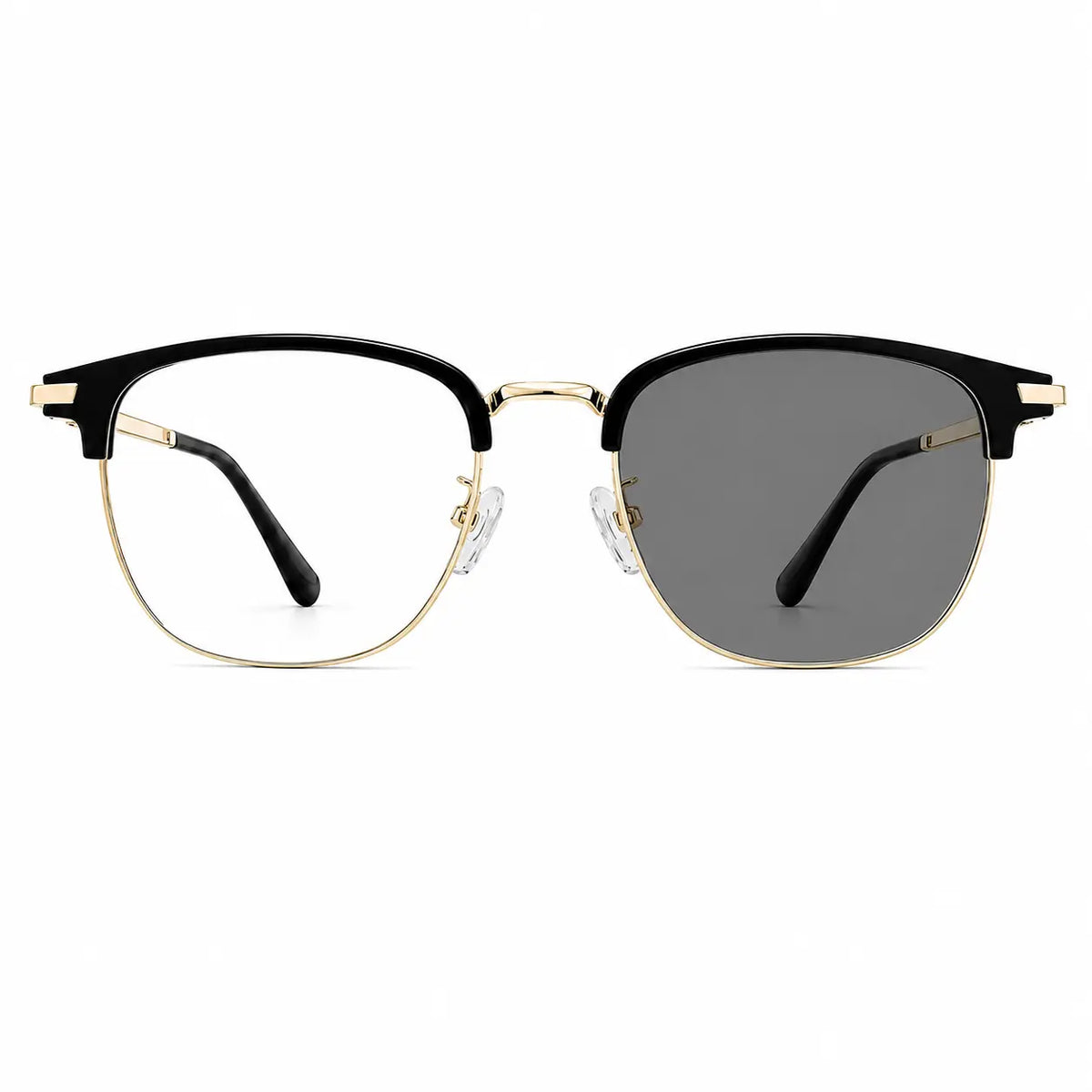 Unisex Black and Gold Half-Rimmed Blue Light Blocking Glasses - Lightweight Photochromic UV Protection Eyewear with Adaptive Lenses for Daily Use
