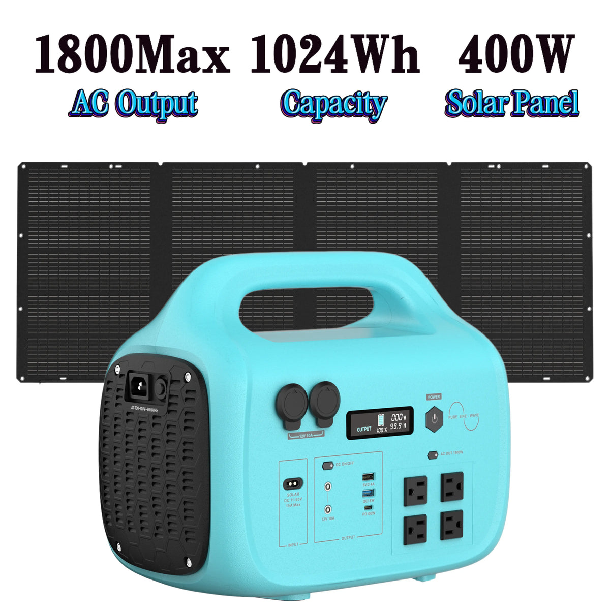 Tik Portable Power Bank - 1800W/1024Wh LiFePO4 Battery with Fast Charging, UPS Functionality, Multiple Outputs, and Solar Energy Storage for Camping, RV Travel, and Home Use (Optional Solar Panel Available)