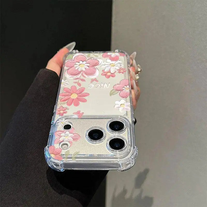 Full-Screen Floral Pattern Phone Case for iPhone 17, 16, 15, 14, 13, 12, Pro Max, and Plus - Transparent Non-Yellowing Shockproof Soft Silicone Cover with Airbag Protection