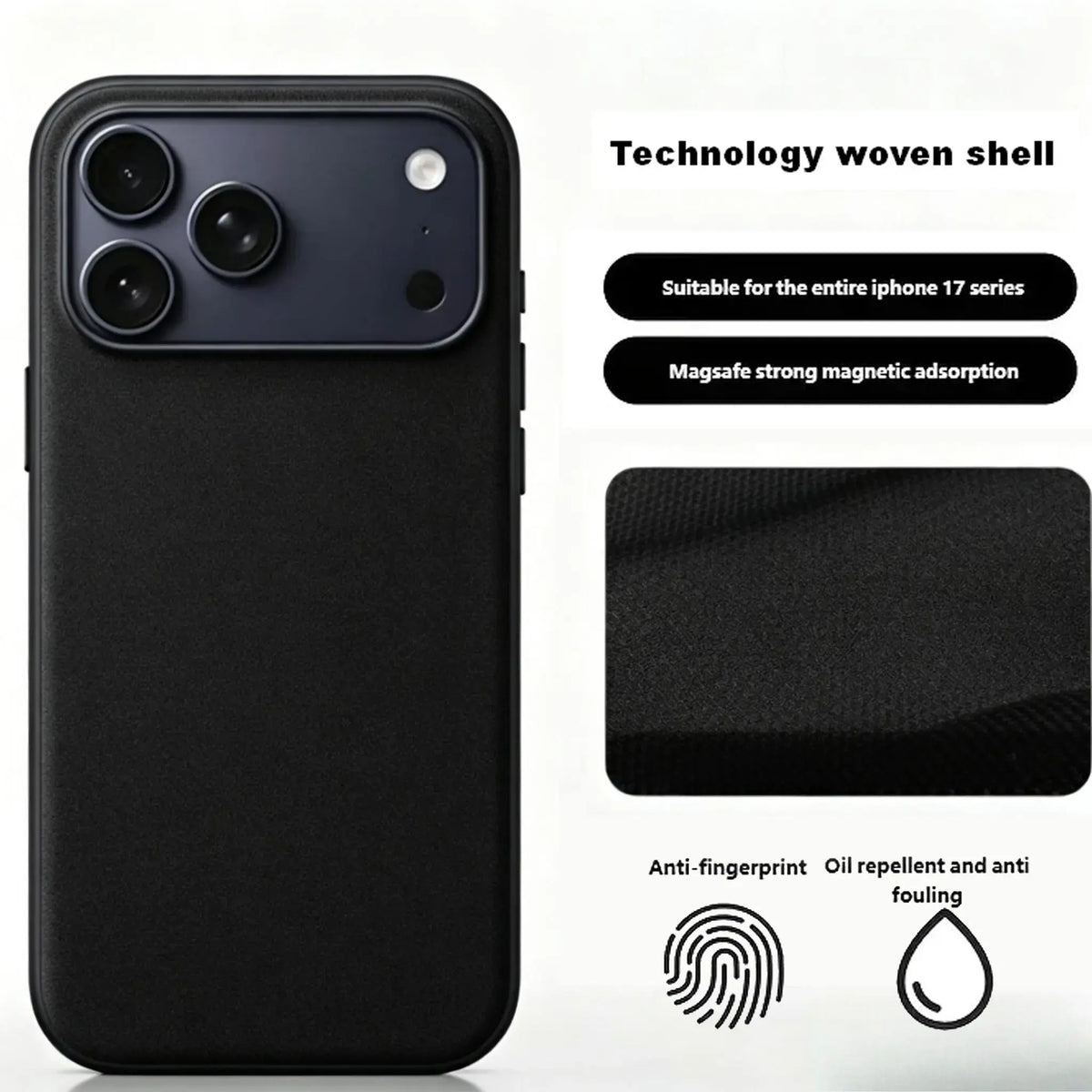 Woven Textured MagSafe-Compatible iPhone Series Case - Shockproof Protection with Raised Bezels and Anti-Slip Design for iPhone 18 Pro Max, 17 Pro Max, 16, 15, 14 Pro, Pro Max, and 13 Air Smartphones