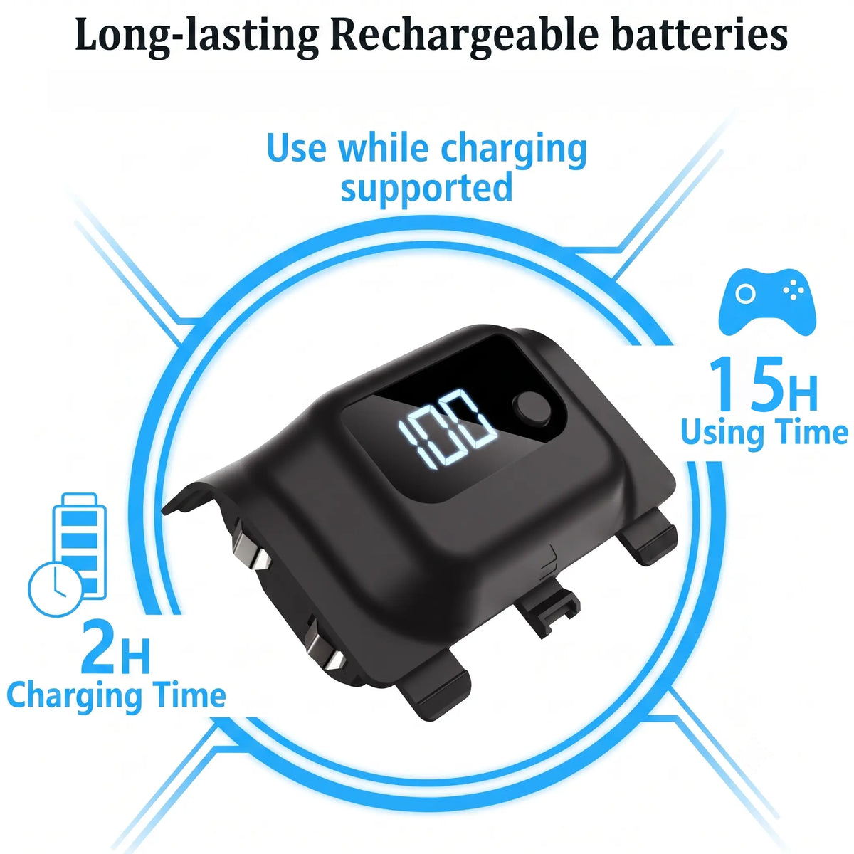 Tuodes 15-Hour High-Capacity Battery Pack for Xbox Series X Controller with 1200mAh and USB Cable for Optimized Gaming on Xbox Series S
