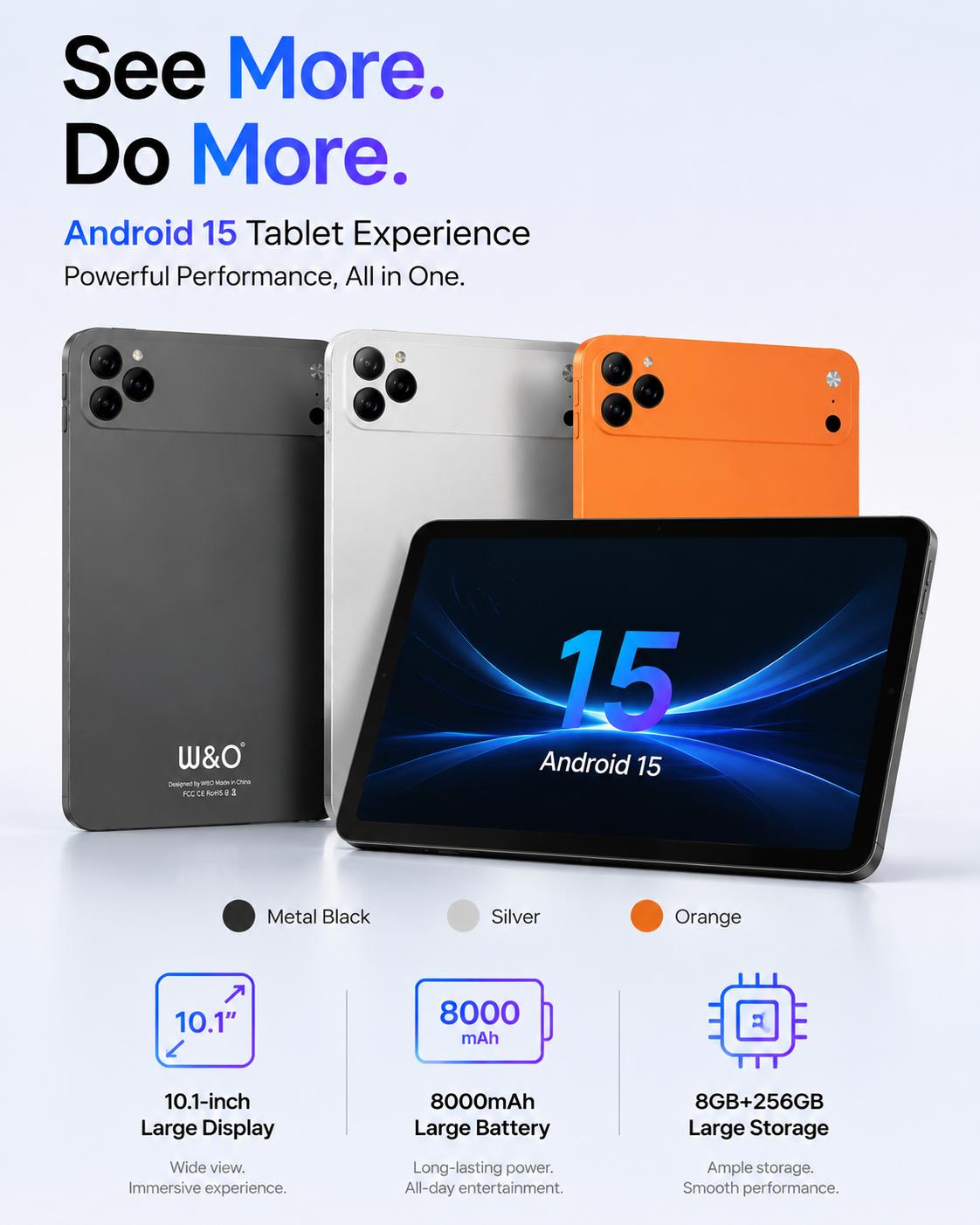 W&O X17 Ultra Android 15 Tablet - 10.1" OLED Touchscreen, 6+2GB RAM, 256GB Storage, Hexa-Core Processor, 9-In-1 Bundle with Keyboard, Mouse, Stylus, Case, Charging, 16MP Rear Camera - Ideal for Students