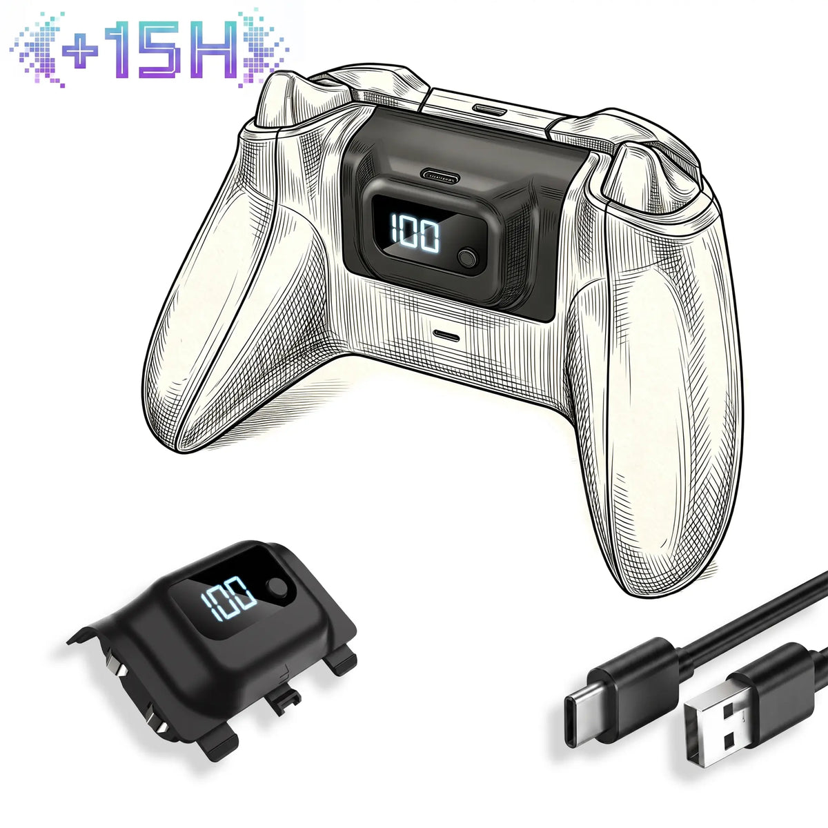 Tuodes 15-Hour High-Capacity Battery Pack for Xbox Series X Controller with 1200mAh and USB Cable for Optimized Gaming on Xbox Series S