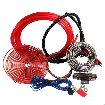 8 Gauge 1000W High-Performance Complete Amplifier Wiring Kit - with 60A AGU Fuse Holder, 17Ft Power/Ground Wire, Blue RCA & Speaker Cables | for Professional Car Audio Safe Installation