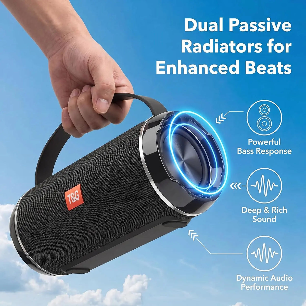 T&G116C Portable Bluetooth Speaker - Waterproof Outdoor Speaker with HD Audio, Enhanced Bass, IPX5 Rating, Compact Design, Wireless Stereo Pairing, Perfect for Travel and Outdoor Events