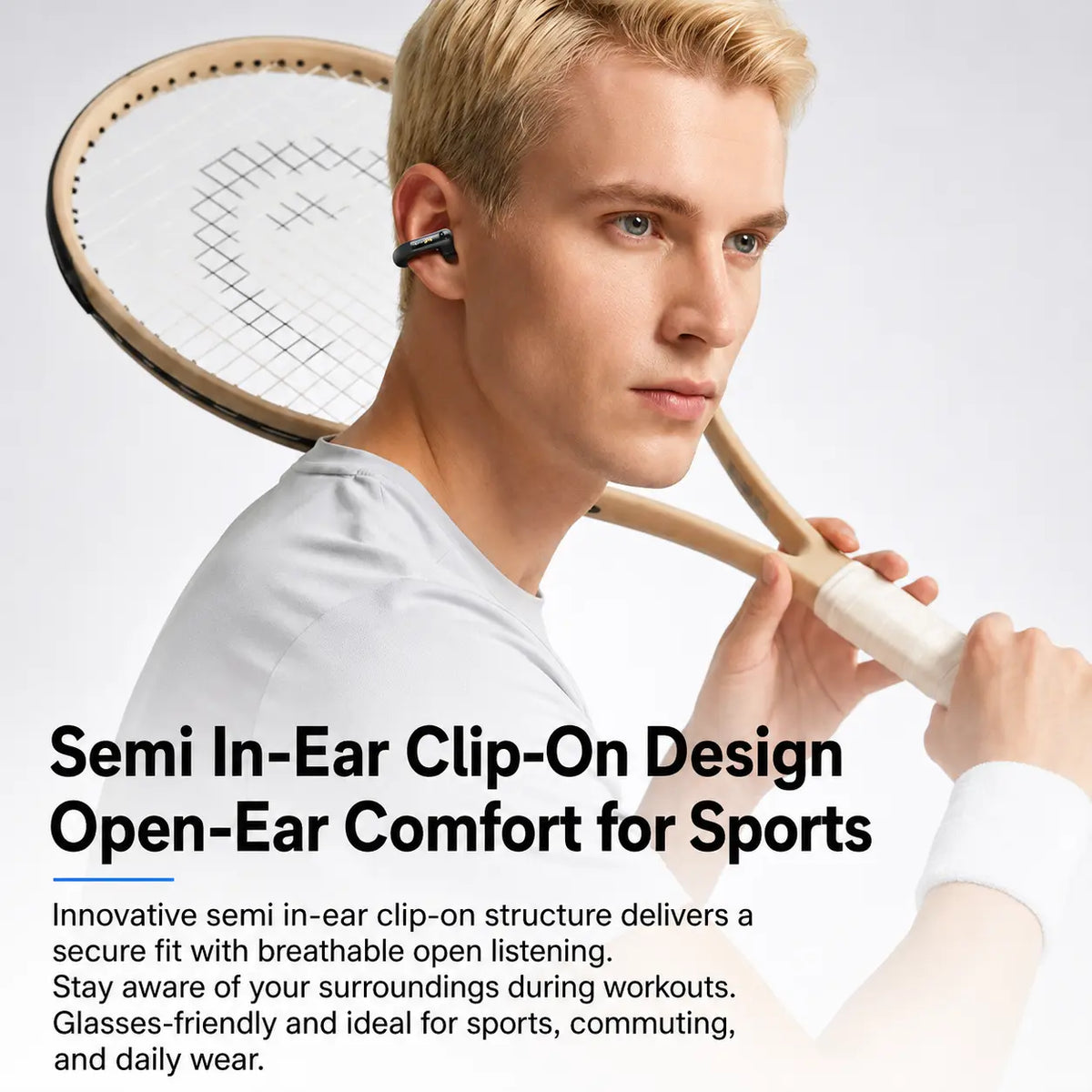 MONSTER Open Ear Clip-On Bluetooth 6.0 Wireless Earbuds - Lightweight J-Shaped Design, Enhanced Noise Cancellation, 165 Hours Playtime, Water-Resistant Sports Headphones for Running and Everyday Use